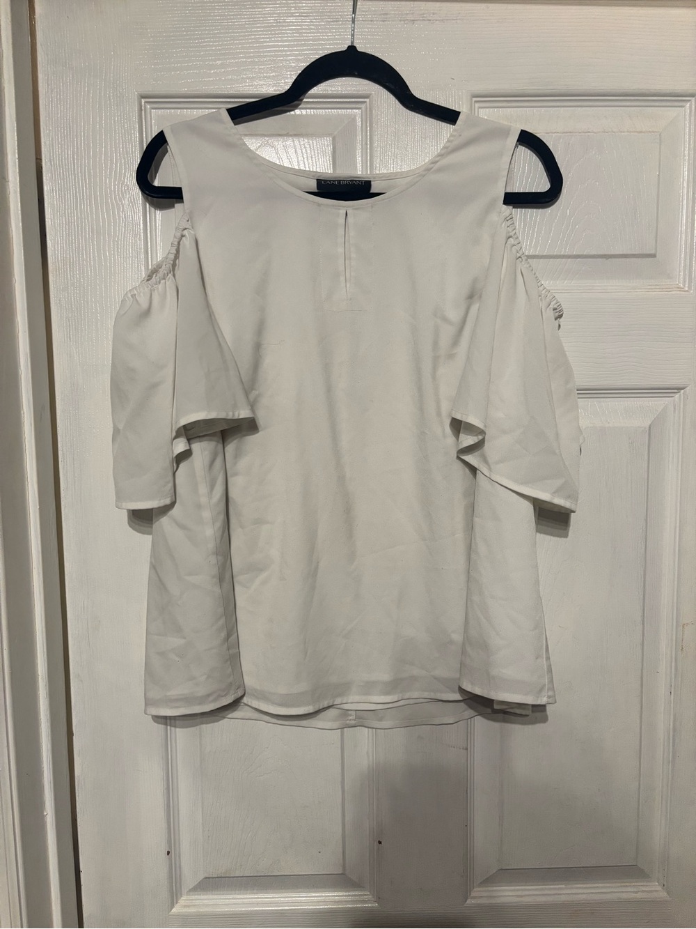 Lane Bryant White Cold-Shoulder Ruffle Sleeve Blouse